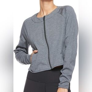 Adidas Climalite Womens Activewear Crop Jacket Gray Heathered Full Zip Size 2XS